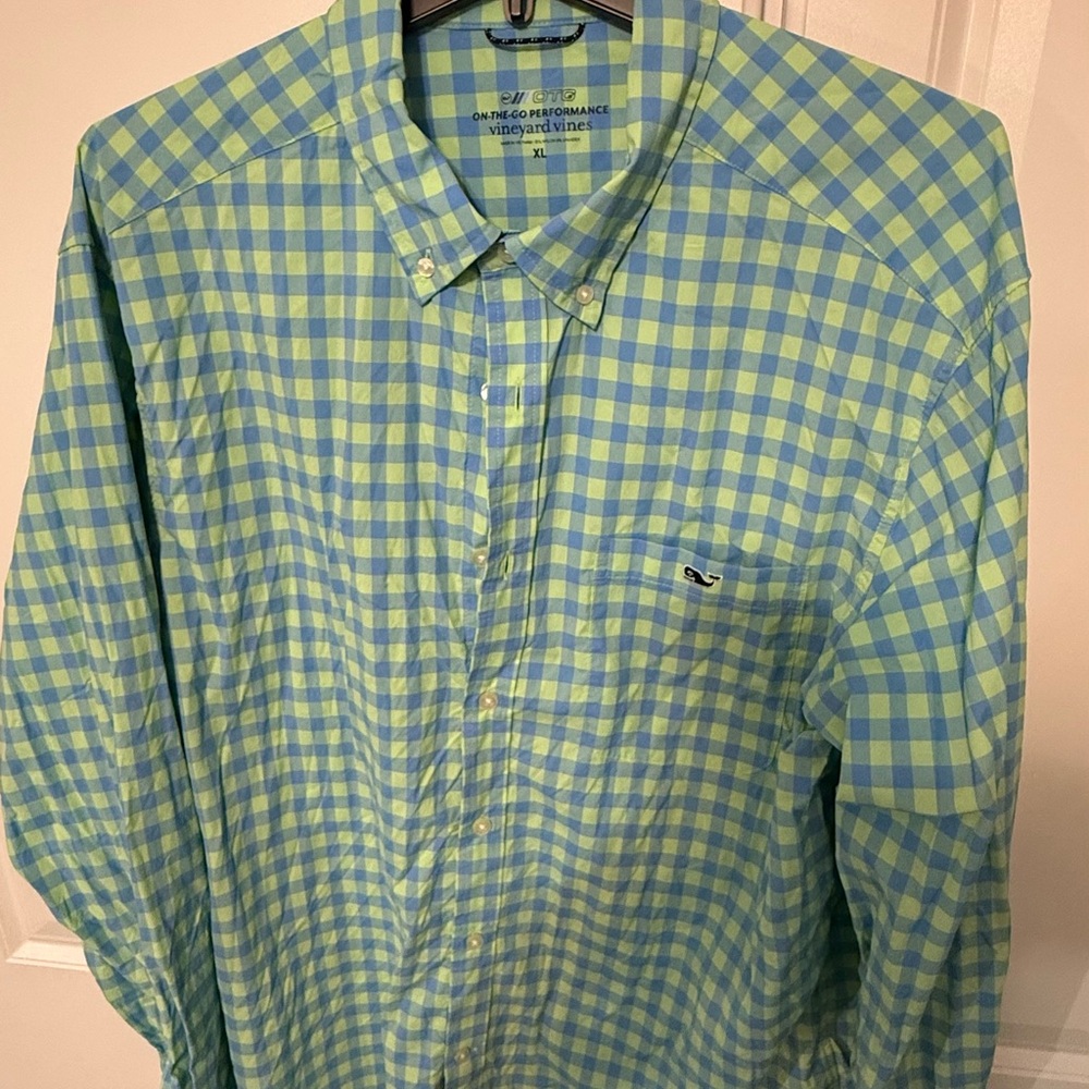 Vineyard Vines Blue and Green Plaid Shirt
